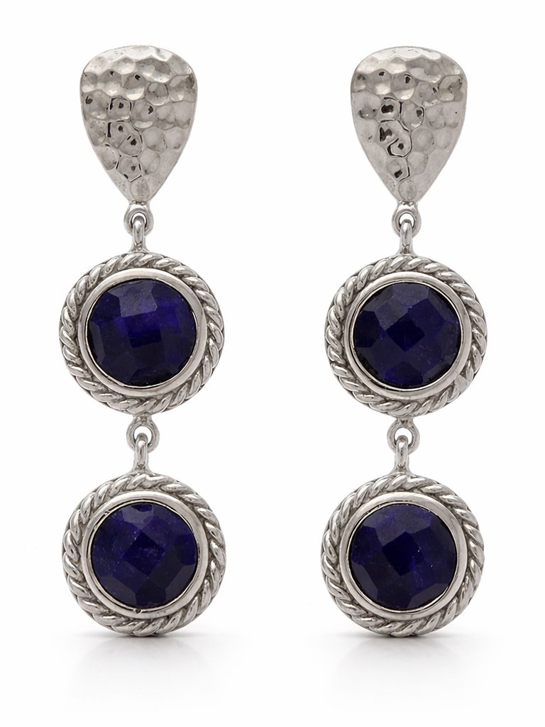Sterling Silver Blue Corundum Drop Earrings | Sapphire Look Dangle